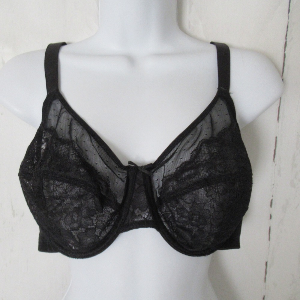 HSIA Bra 38C Black Lace Sheer Back Closure Underwire